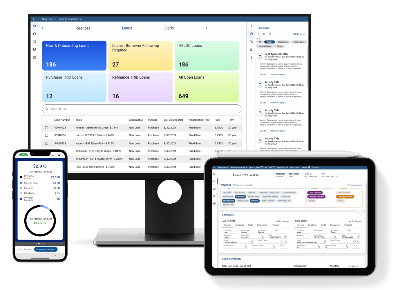 mockups of the mortgage365 platform